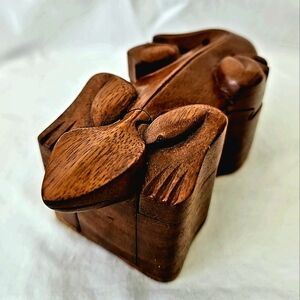 Gecko Wooden Secret Puzzle Box 4 Piece Hand Carved Lizard Trinket Stash Jewelry